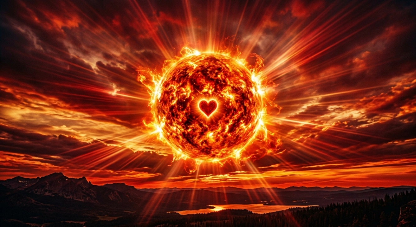 soleil rouge amour coeur